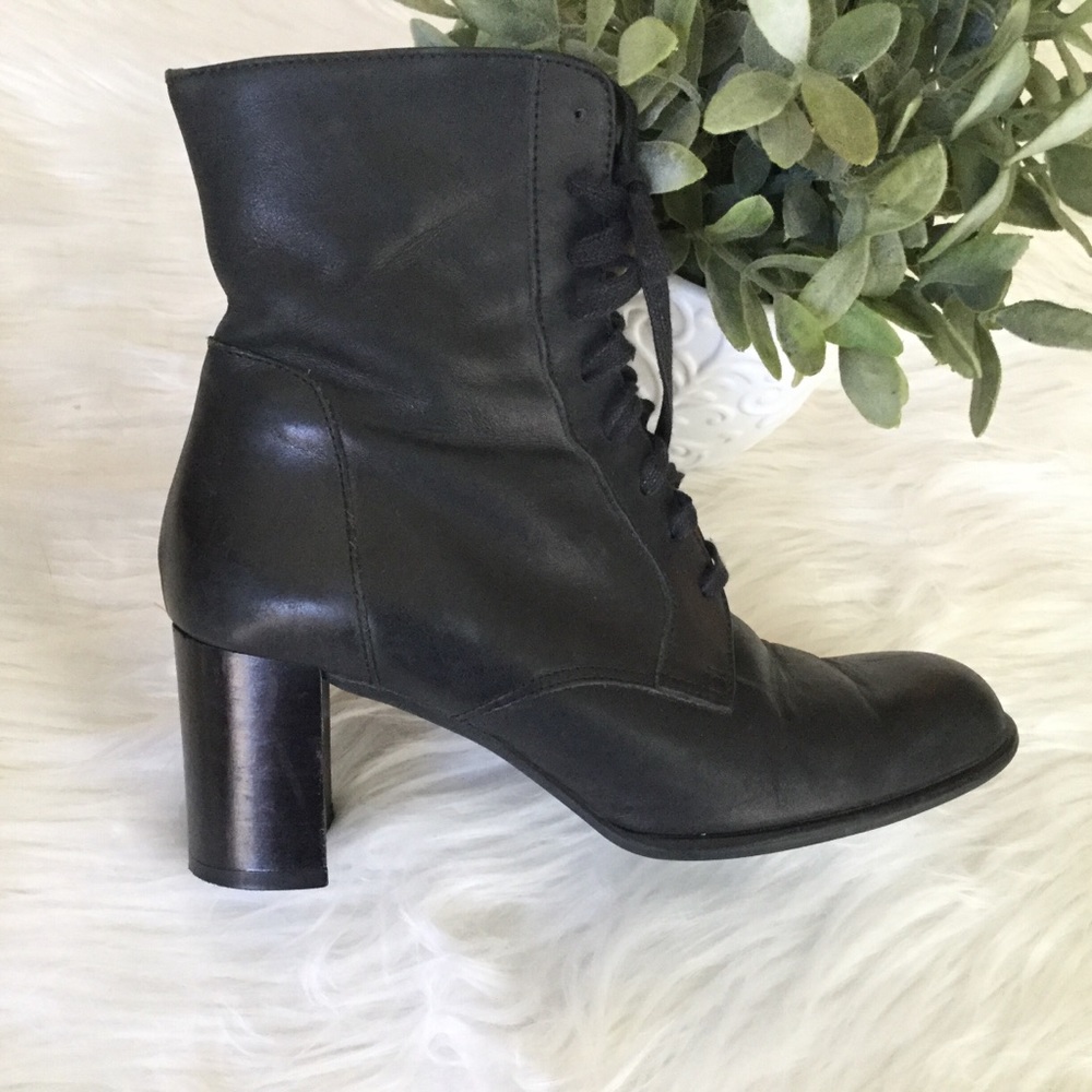 J. Crew Lace-up Black Leather Grannie Boots Boho 6